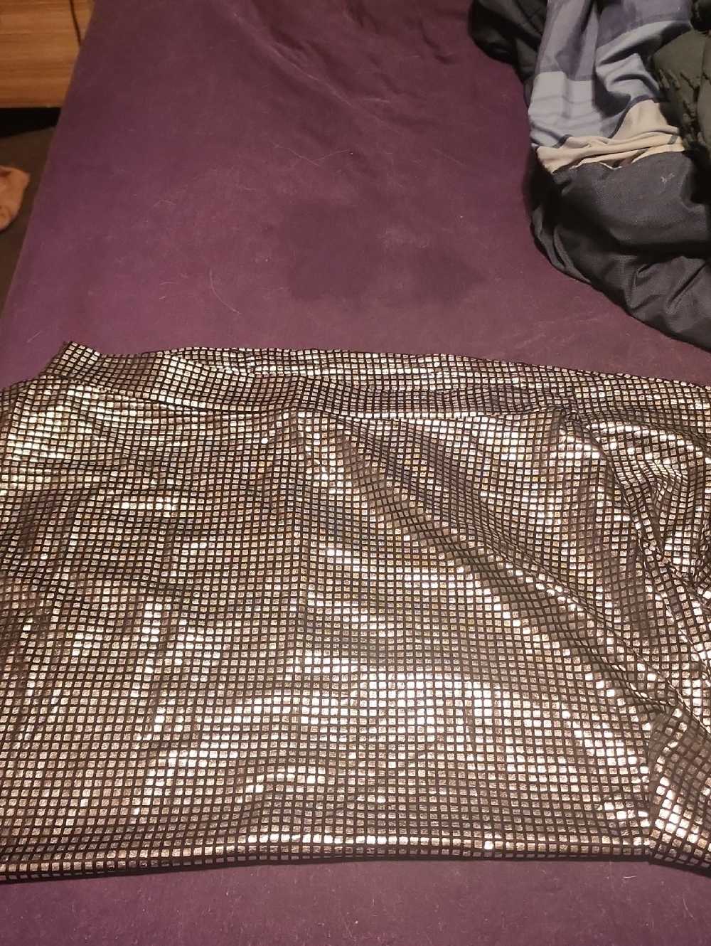 Sequined Metallic Grid Mini Skirt - Silver Tone